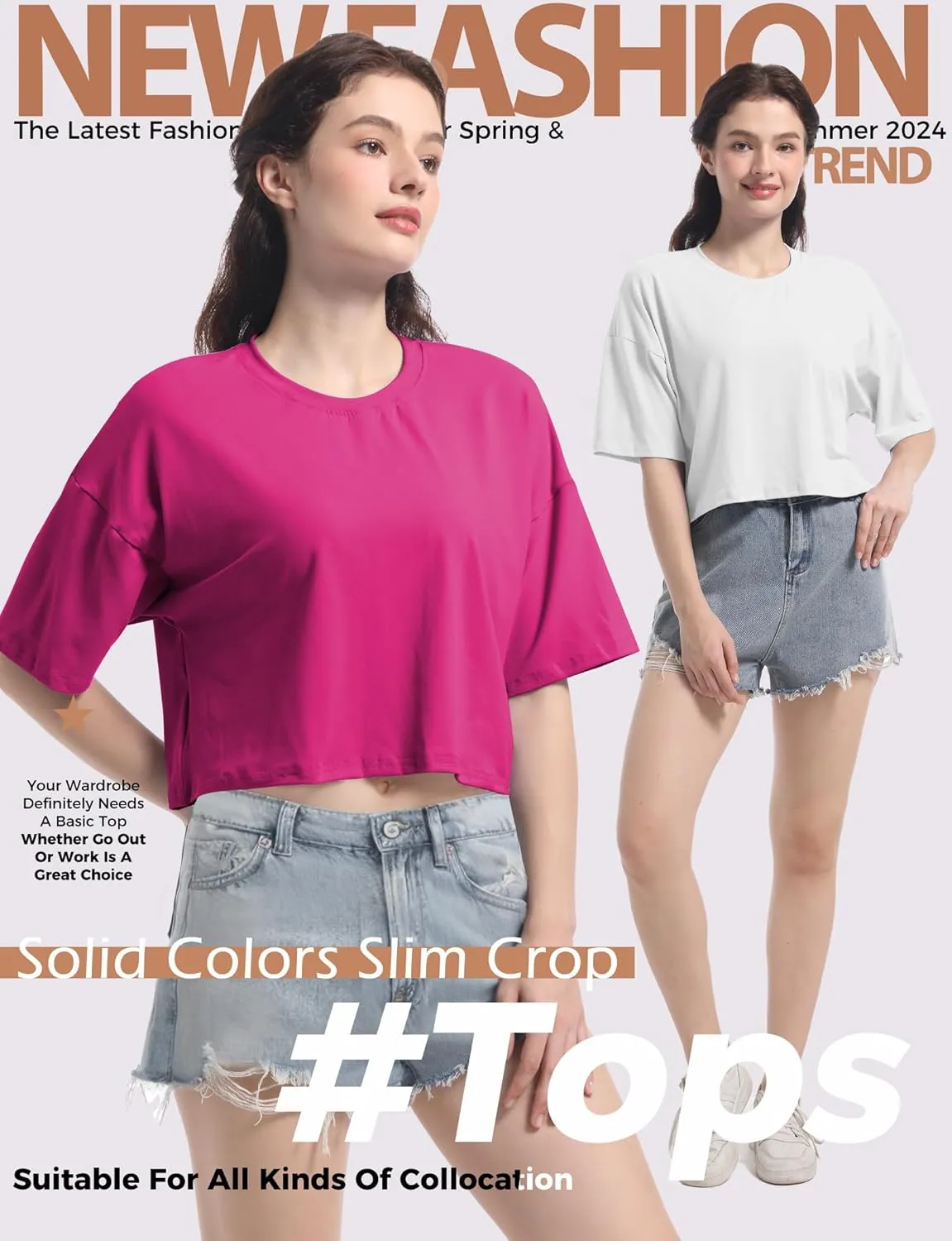 2PC Women's Basic Crop Top Drop Shoulder T Shirt Half Sleeve Cropped Tee Crewneck Short Sleeve Casual Summer Top