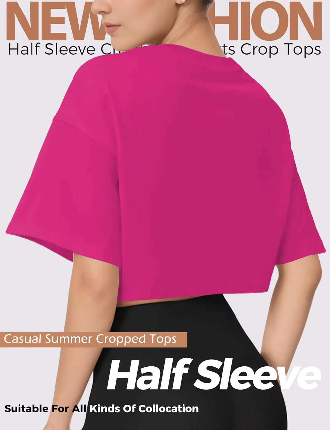 2PC Women's Basic Crop Top Drop Shoulder T Shirt Half Sleeve Cropped Tee Crewneck Short Sleeve Casual Summer Top