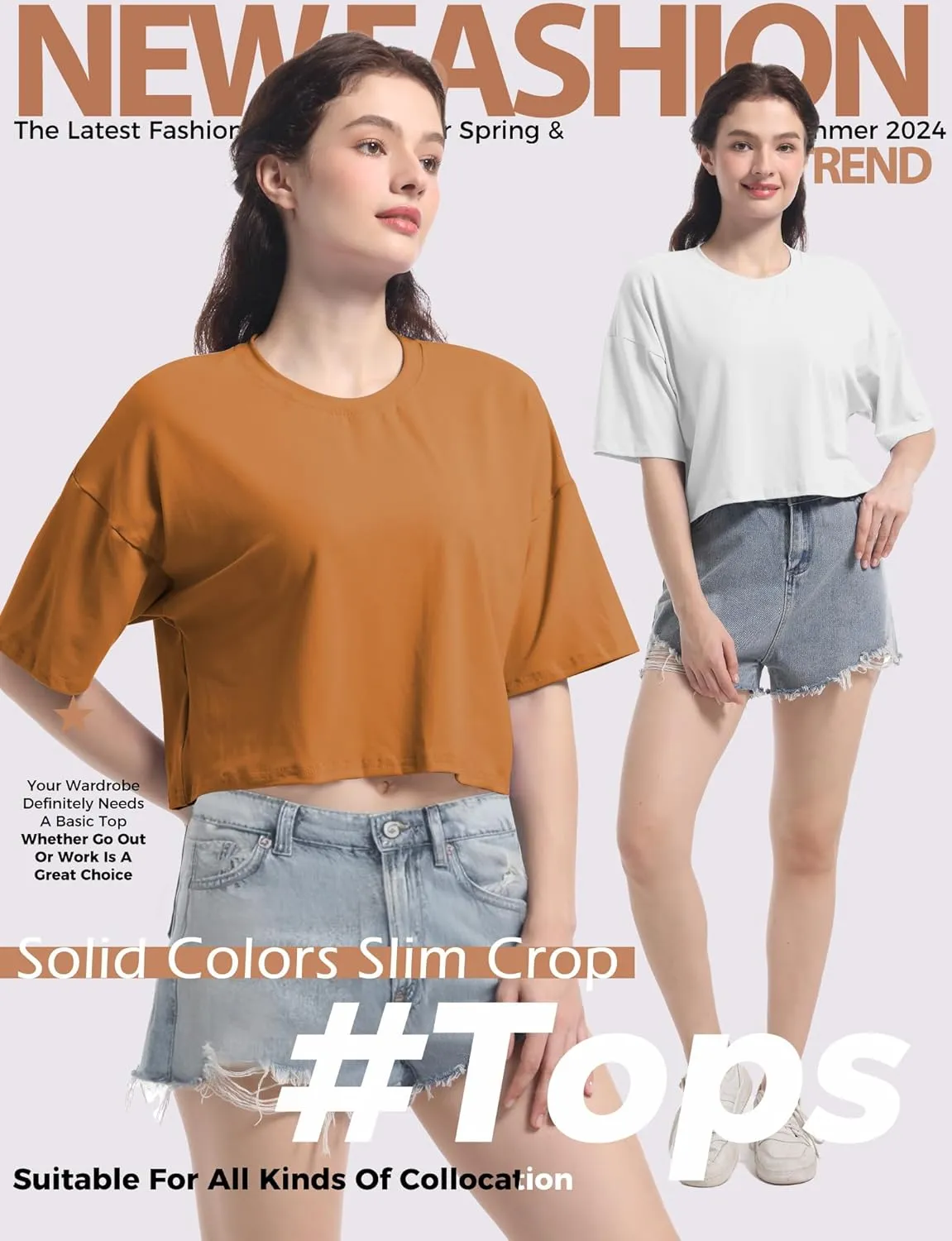 2PC Women's Basic Crop Top Drop Shoulder T Shirt Half Sleeve Cropped Tee Crewneck Short Sleeve Casual Summer Top