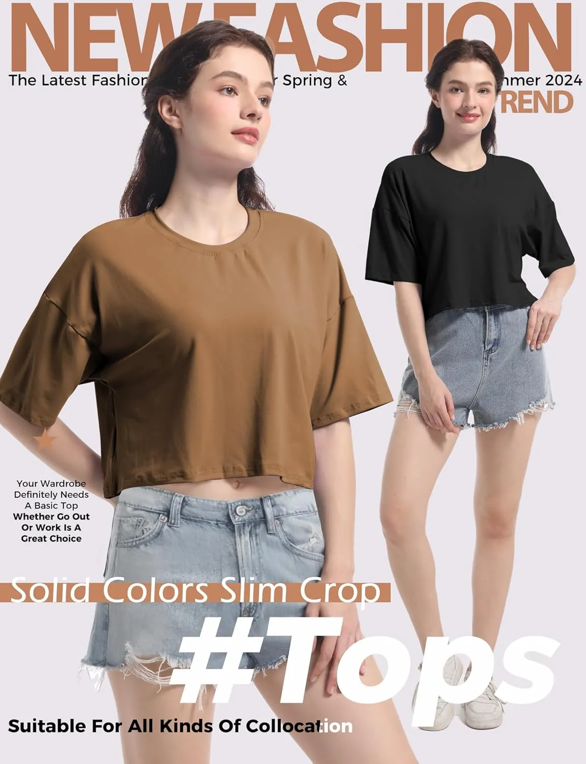 2PC Women's Basic Crop Top Drop Shoulder T Shirt Half Sleeve Cropped Tee Crewneck Short Sleeve Casual Summer Top