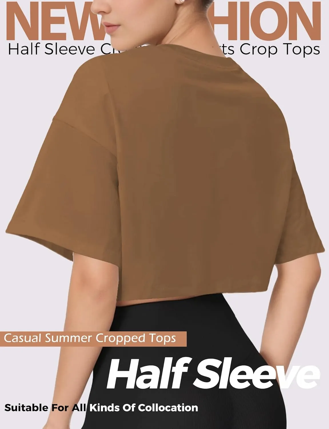2PC Women's Basic Crop Top Drop Shoulder T Shirt Half Sleeve Cropped Tee Crewneck Short Sleeve Casual Summer Top