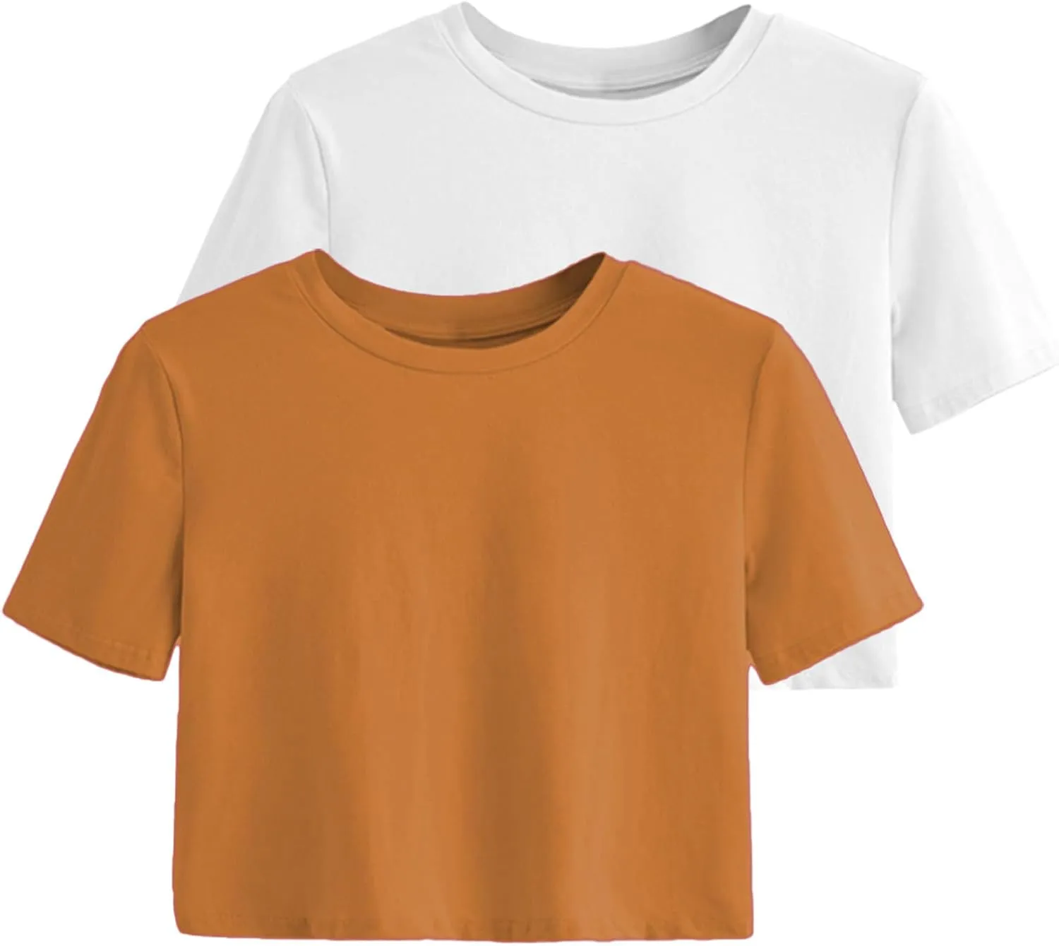 2PC Women's Basic Crop Top Drop Shoulder T Shirt Half Sleeve Cropped Tee Crewneck Short Sleeve Casual Summer Top
