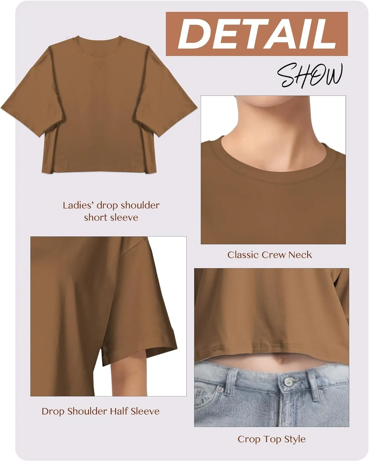 2PC Women's Basic Crop Top Drop Shoulder T Shirt Half Sleeve Cropped Tee Crewneck Short Sleeve Casual Summer Top