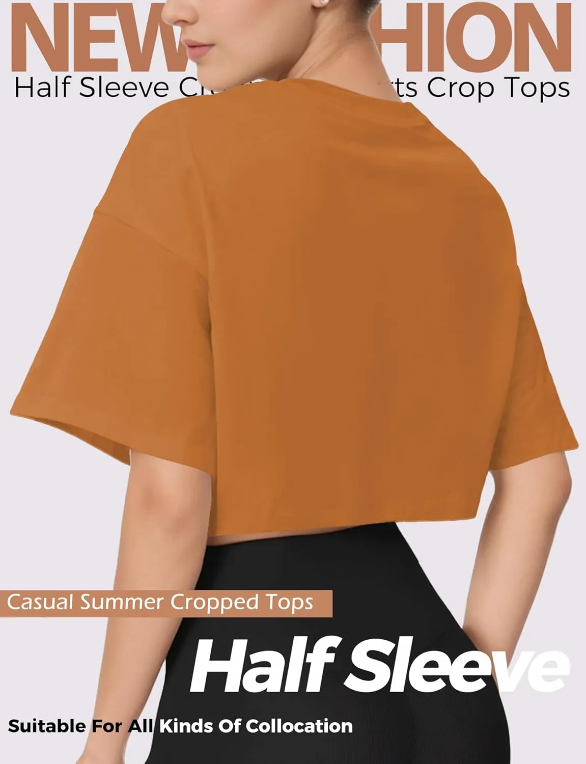 2PC Women's Basic Crop Top Drop Shoulder T Shirt Half Sleeve Cropped Tee Crewneck Short Sleeve Casual Summer Top
