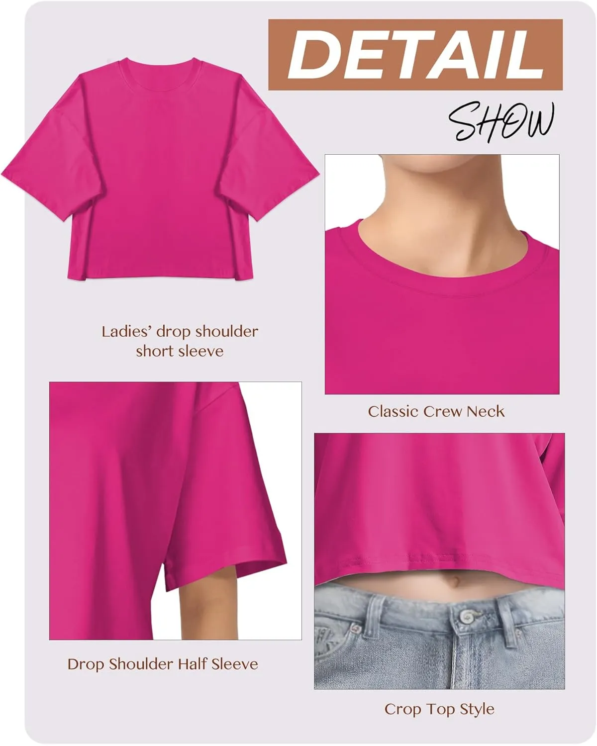 2PC Women's Basic Crop Top Drop Shoulder T Shirt Half Sleeve Cropped Tee Crewneck Short Sleeve Casual Summer Top