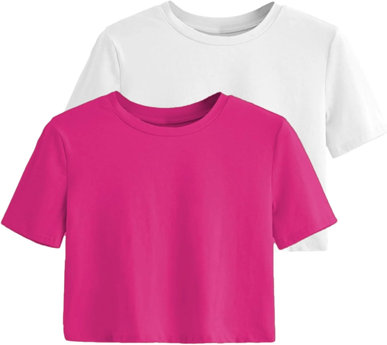 2PC Women's Basic Crop Top Drop Shoulder T Shirt Half Sleeve Cropped Tee Crewneck Short Sleeve Casual Summer Top