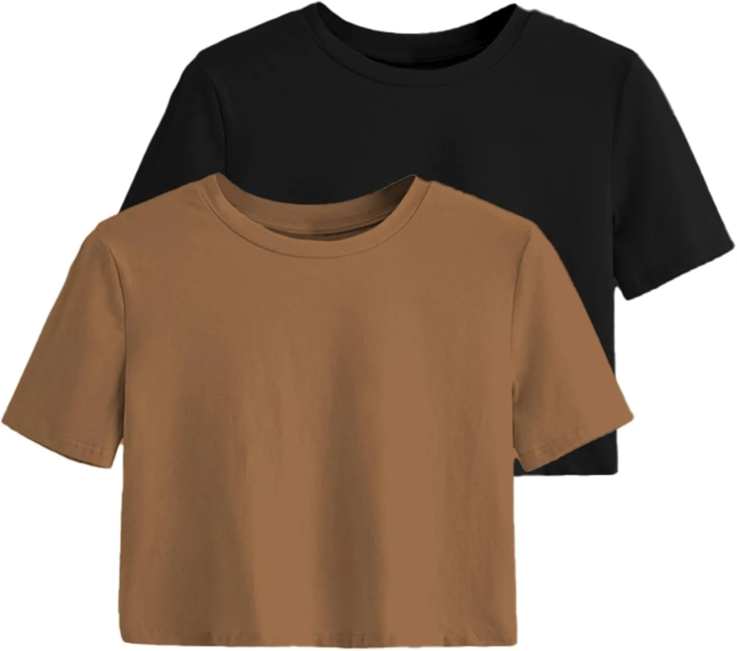 2PC Women's Basic Crop Top Drop Shoulder T Shirt Half Sleeve Cropped Tee Crewneck Short Sleeve Casual Summer Top