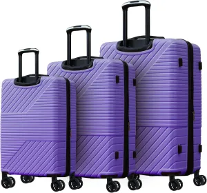 3 Piece Hardshell Luggage Set with Spinner Wheels and TSA Combination Lock, Lightweight Purple