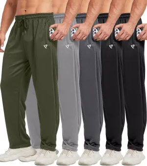 5 Pack Mens Sweatpants Open Bottom Joggers for Men with Zip Pockets Loose Fit Mesh Athletic Pants for Running,Casual