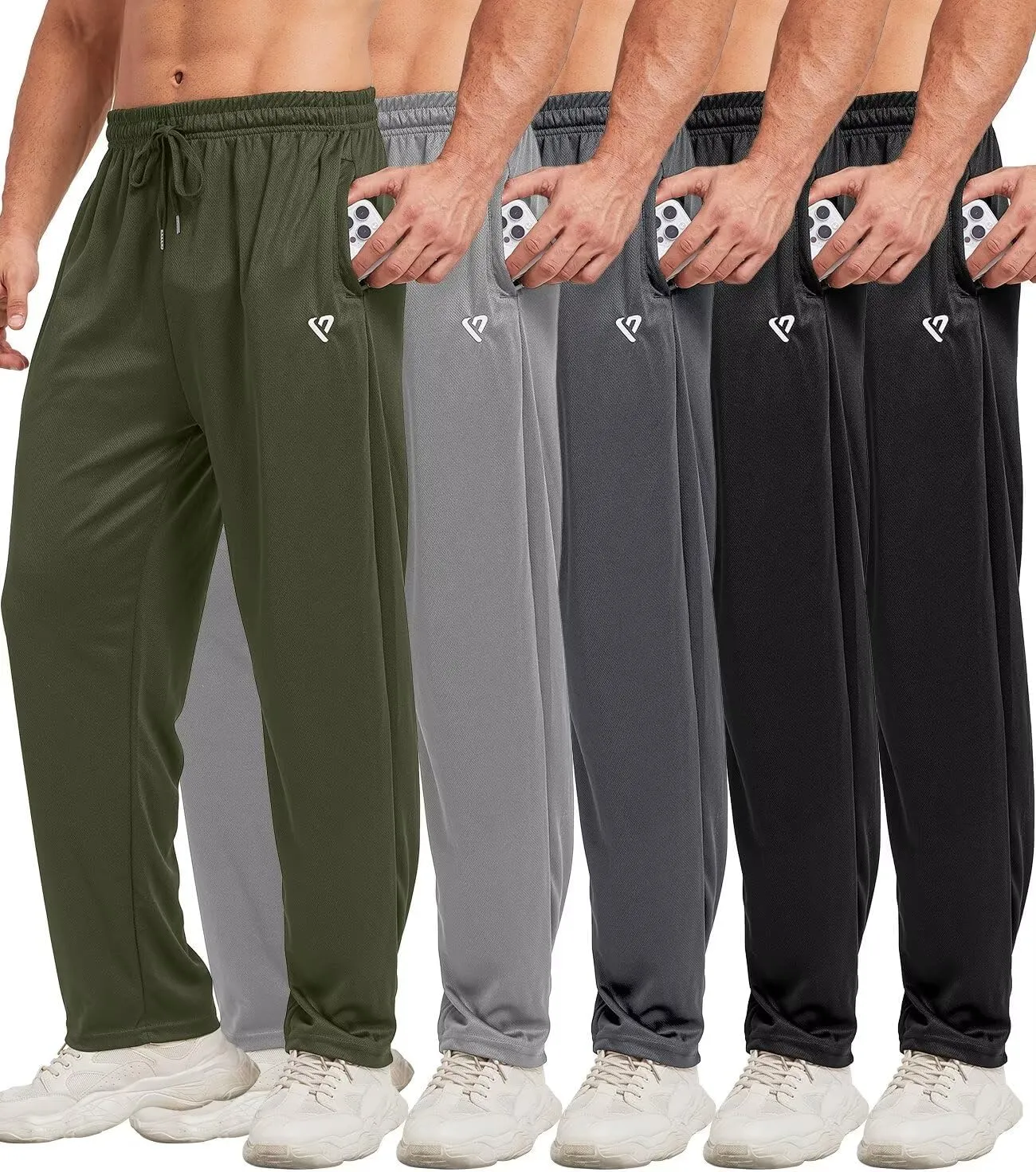 5 Pack Mens Sweatpants Open Bottom Joggers for Men with Zip Pockets Loose Fit Mesh Athletic Pants for Running,Casual