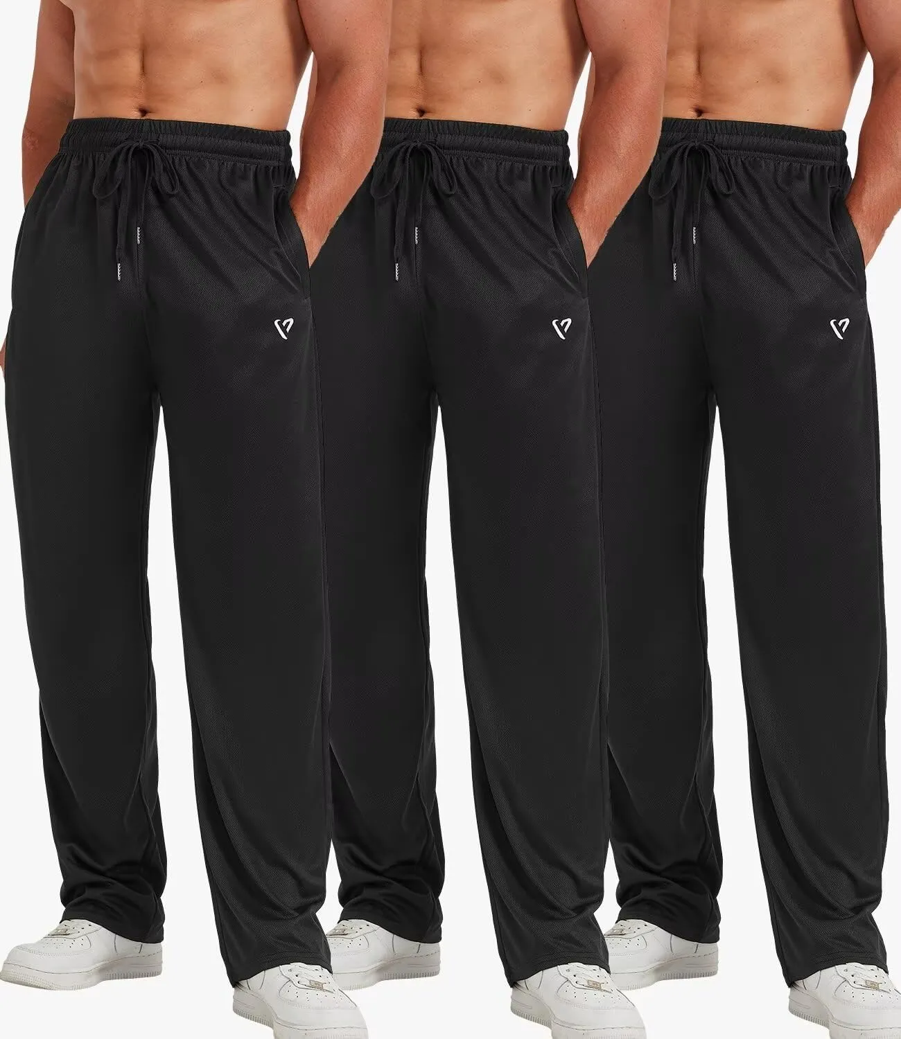 5 Pack Mens Sweatpants Open Bottom Joggers for Men with Zip Pockets Loose Fit Mesh Athletic Pants for Running,Casual