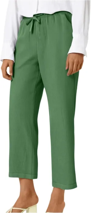 ADHOWBEW Capri Pants for Women Casual Comfy Cotton Summer Trendy Wide Leg Flowy High Waist Lounge Trousers with Pockets