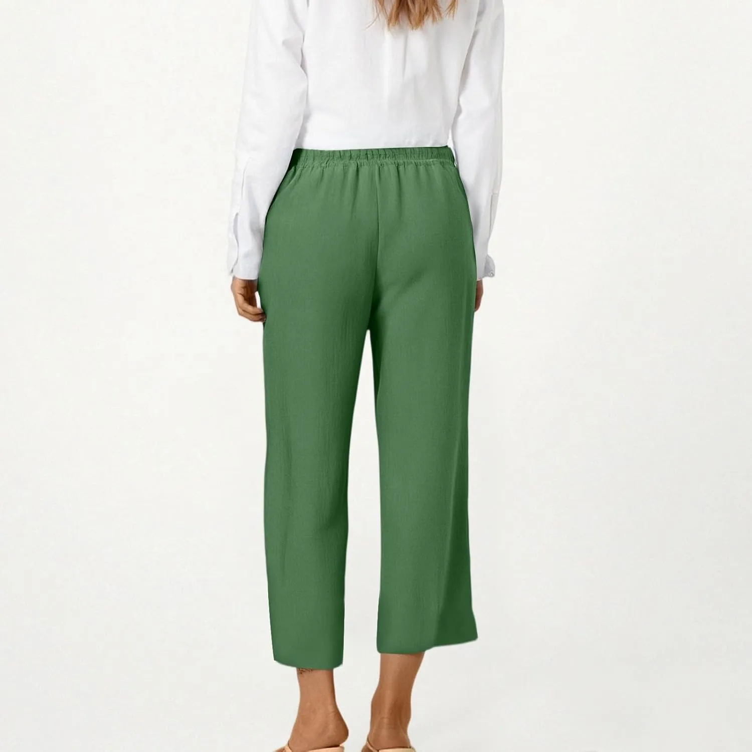 ADHOWBEW Capri Pants for Women Casual Comfy Cotton Summer Trendy Wide Leg Flowy High Waist Lounge Trousers with Pockets