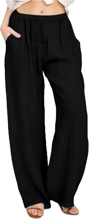 ADHOWBEW Linen Pants Women Casual Plus Size Stretch Petite Dressy Cotton Flowy High Waisted Work Lounge Dress Pants