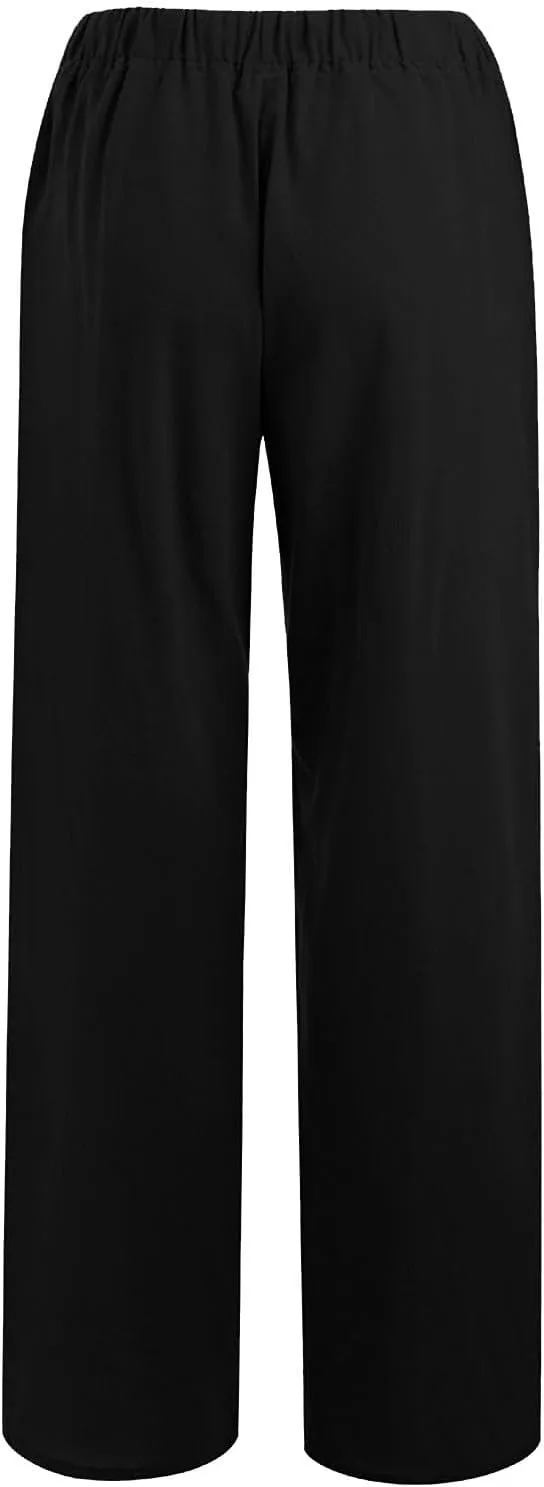 ADHOWBEW Linen Pants Women Casual Plus Size Stretch Petite Dressy Cotton Flowy High Waisted Work Lounge Dress Pants