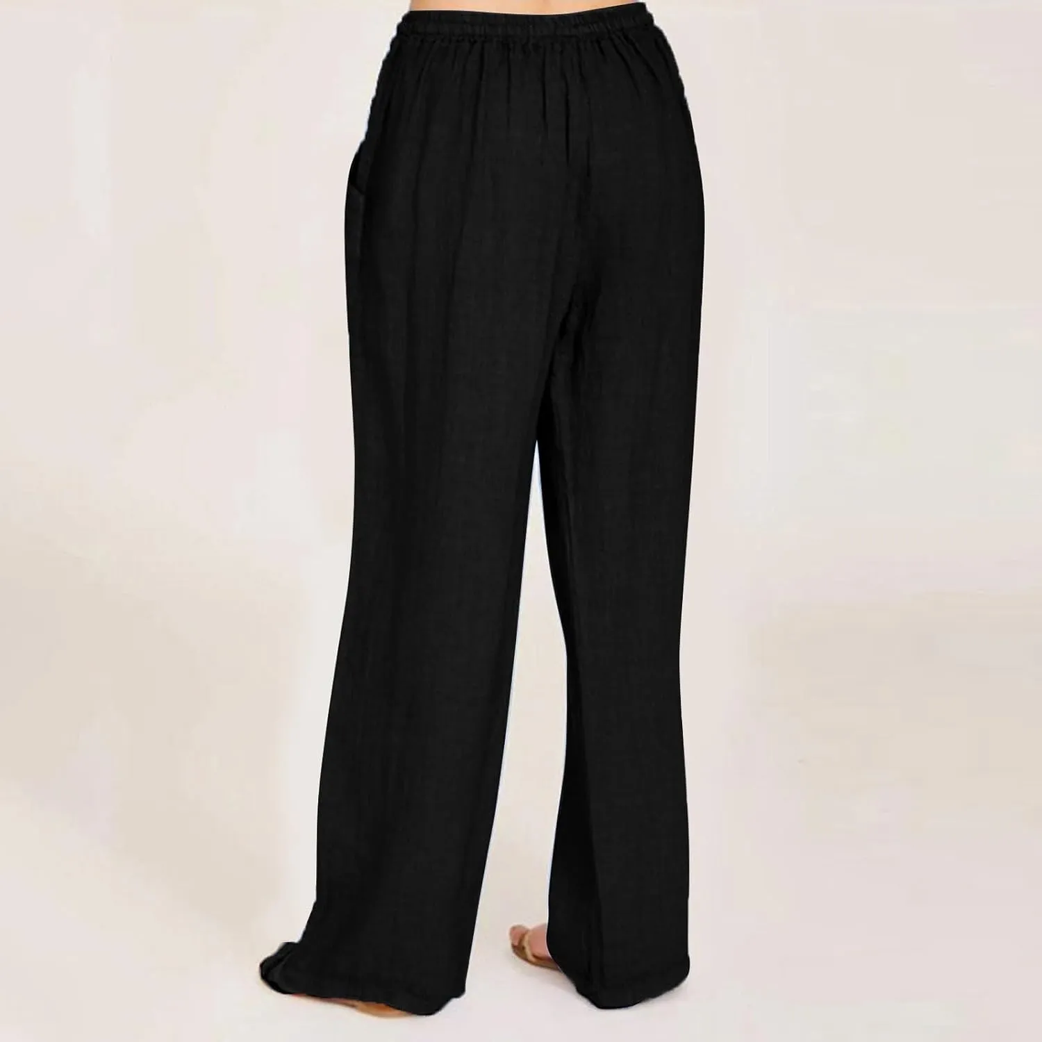 ADHOWBEW Linen Pants Women Casual Plus Size Stretch Petite Dressy Cotton Flowy High Waisted Work Lounge Dress Pants