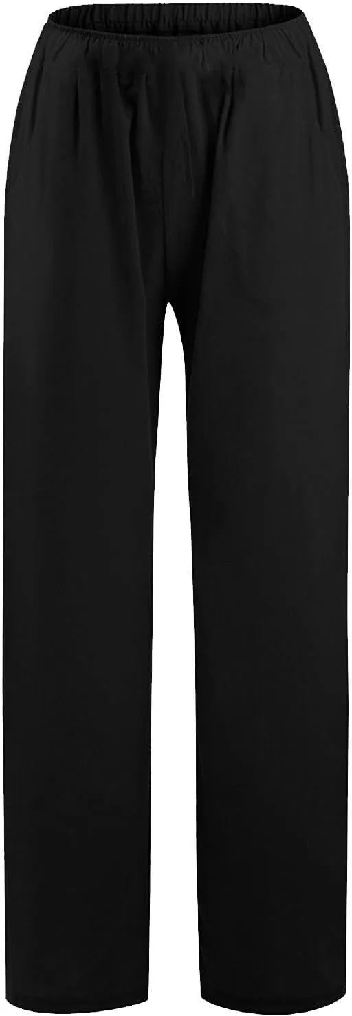 ADHOWBEW Linen Pants Women Casual Plus Size Stretch Petite Dressy Cotton Flowy High Waisted Work Lounge Dress Pants