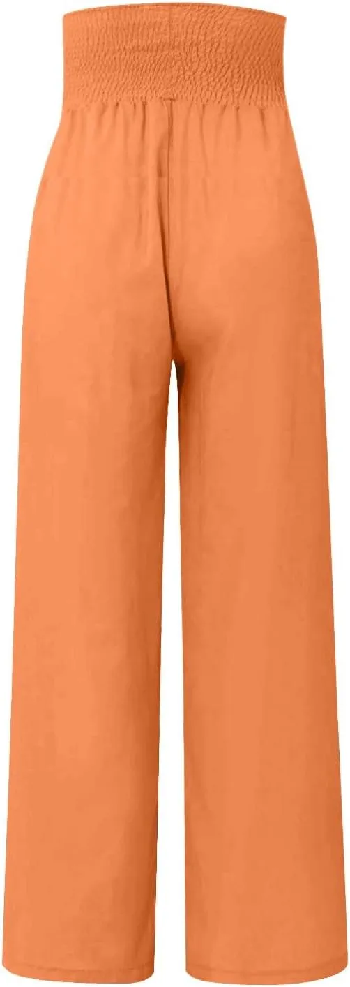 ADHOWBEW Women Linen Pants High Waisted Work Casual Lounge Plus Size Cotton Stretch Dressy Petite Flowy Palazzo Pants