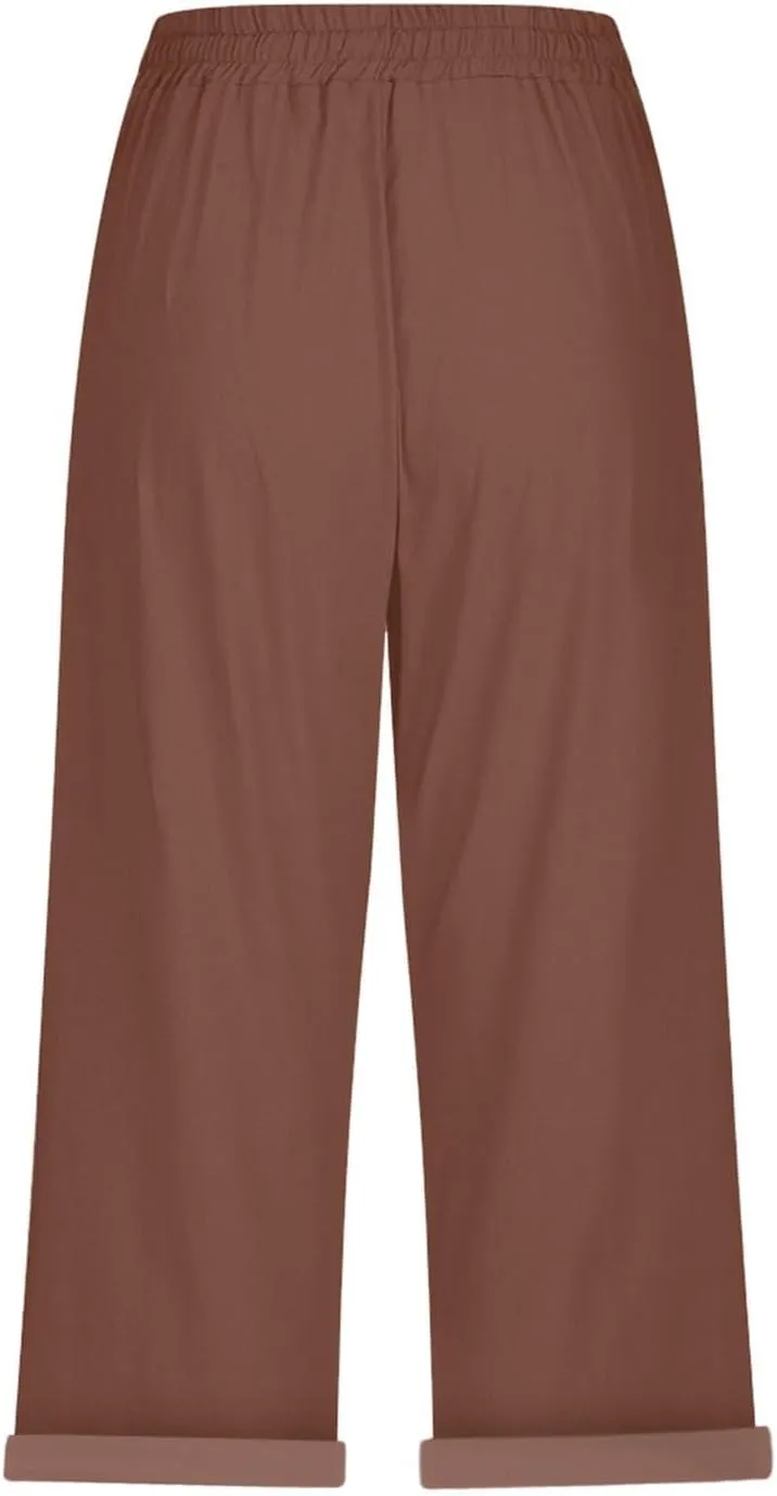 ADHOWBEW Women Linen Pants Work Dressy Stretch Plus Size Petite High Waisted Lounge Casual Flowy Cotton Pants