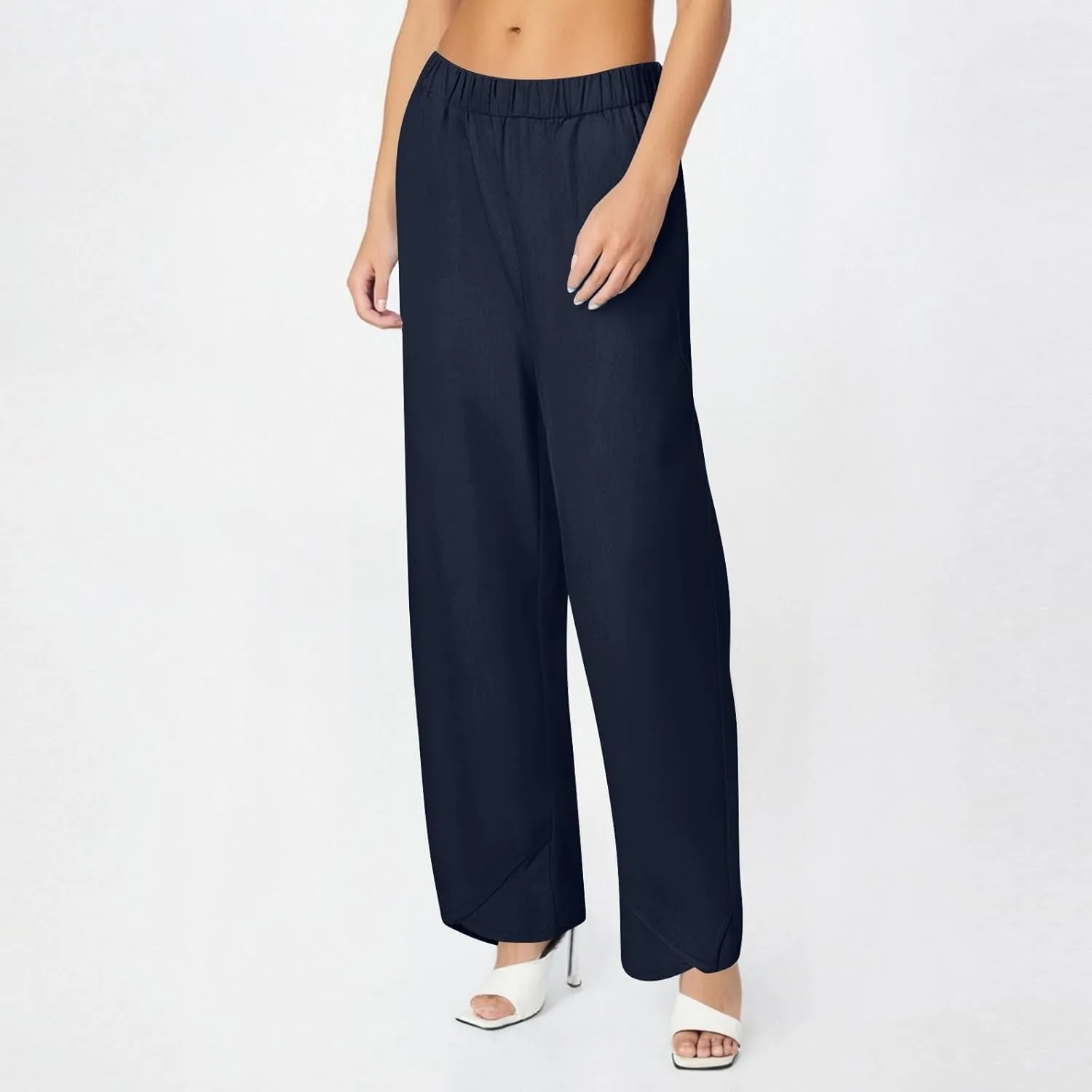 ADHOWBEW Womens Capri Pants with Pockets Wide Leg Drawstring Lounge Comfy High Waist Casual Cotton Flowy Summer Trousers