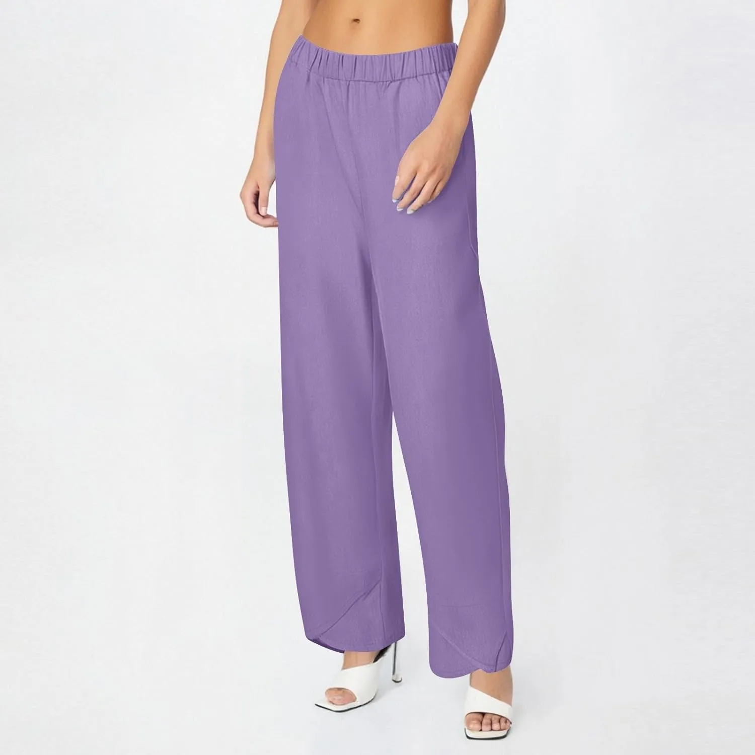 ADHOWBEW Womens Capri Pants with Pockets Wide Leg Drawstring Lounge Comfy High Waist Casual Cotton Flowy Summer Trousers