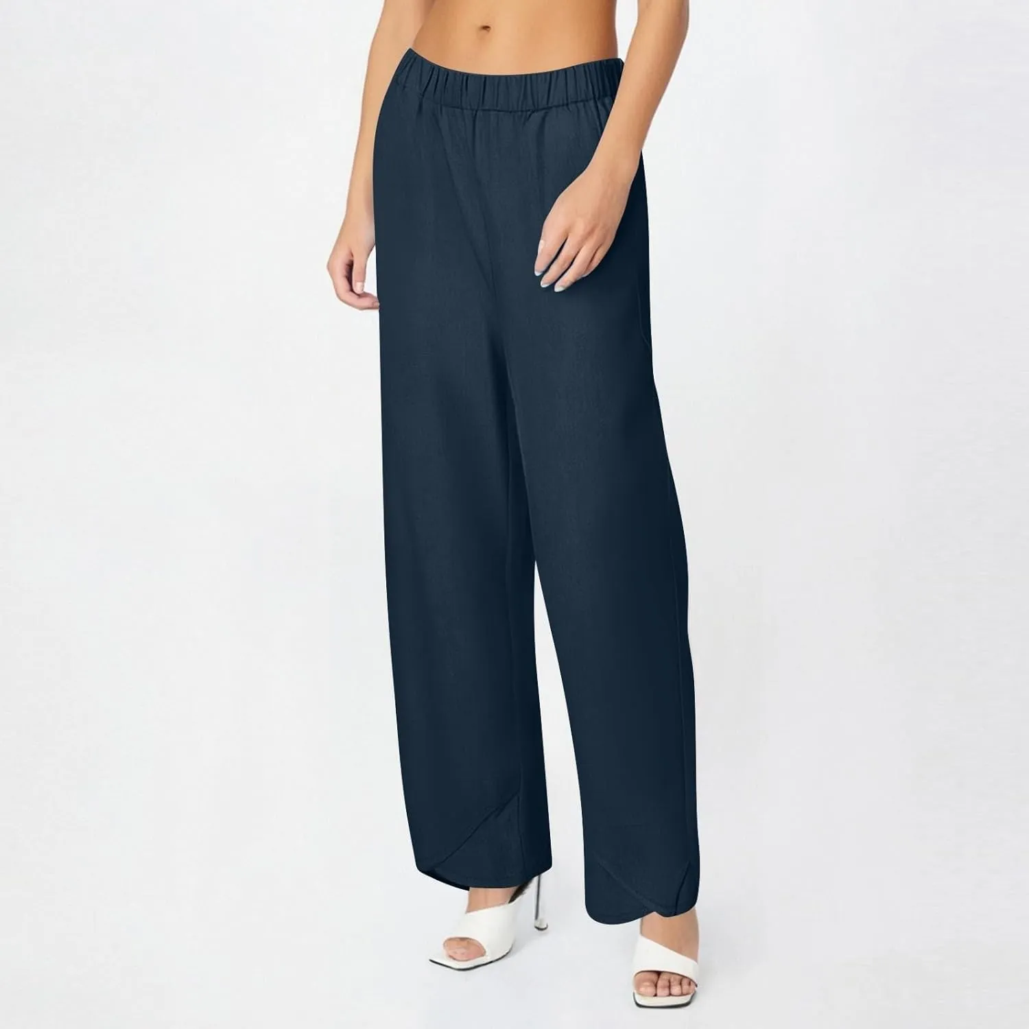 ADHOWBEW Womens Capri Pants with Pockets Wide Leg Drawstring Lounge Comfy High Waist Casual Cotton Flowy Summer Trousers