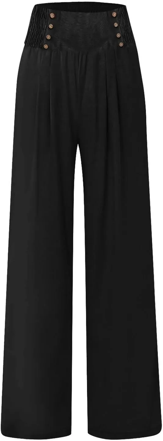 ADHOWBEW Womens Linen Pants Dressy High Waisted Cotton Work Lounge Plus Size Casual Petite Stretch Flowy Pants