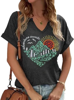 Adventure Hiking Camping Mountain Shirt for Women Travel Graphic Tee Shirts,US National Parks Shirt Outdoor Nature Tops