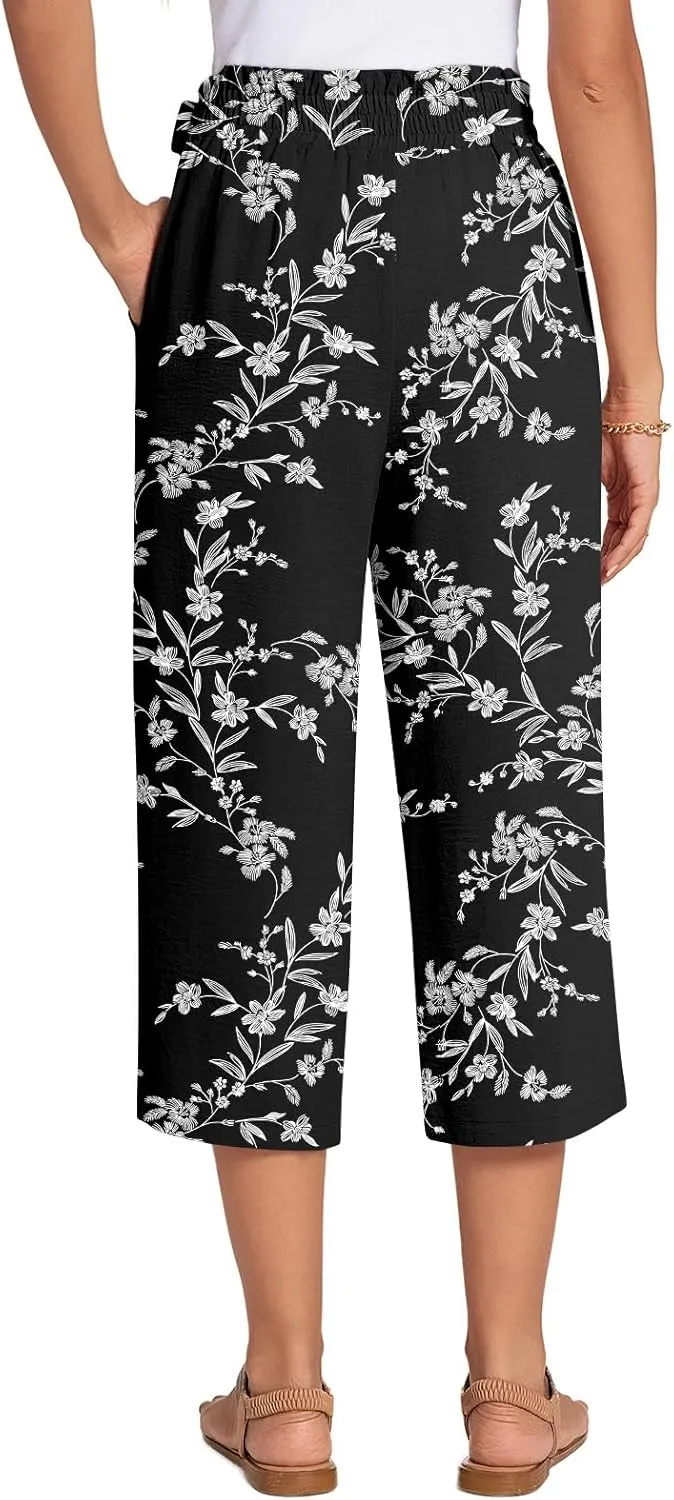 ALIGADUO Womens Capri Pants Casual Wide Leg Pants Loose High Waist Lounge Pants with Pockets