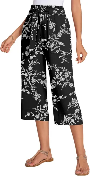 ALIGADUO Womens Capri Pants Casual Wide Leg Pants Loose High Waist Lounge Pants with Pockets