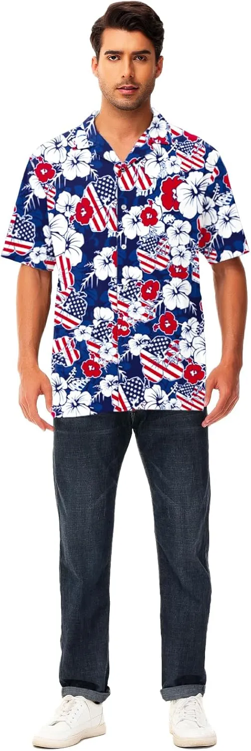 AOBUTE Men July 4th Shirts American Flag Hawaiian Shirt Funny LGBTQ Holiday Top