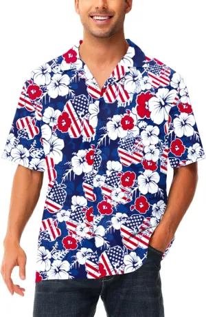AOBUTE Men July 4th Shirts American Flag Hawaiian Shirt Funny LGBTQ Holiday Top