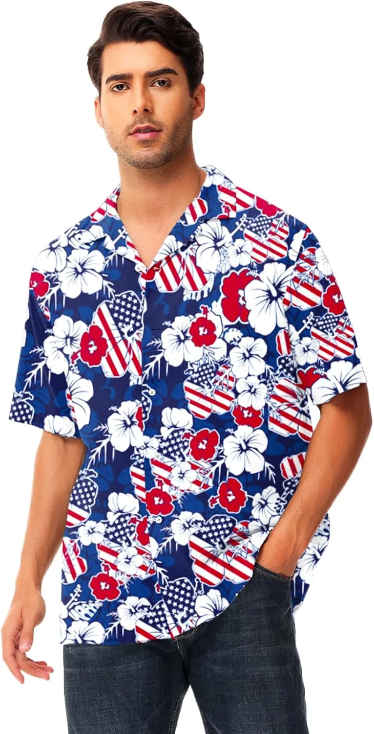 AOBUTE Men July 4th Shirts American Flag Hawaiian Shirt Funny LGBTQ Holiday Top