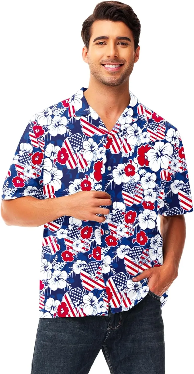 AOBUTE Men July 4th Shirts American Flag Hawaiian Shirt Funny LGBTQ Holiday Top
