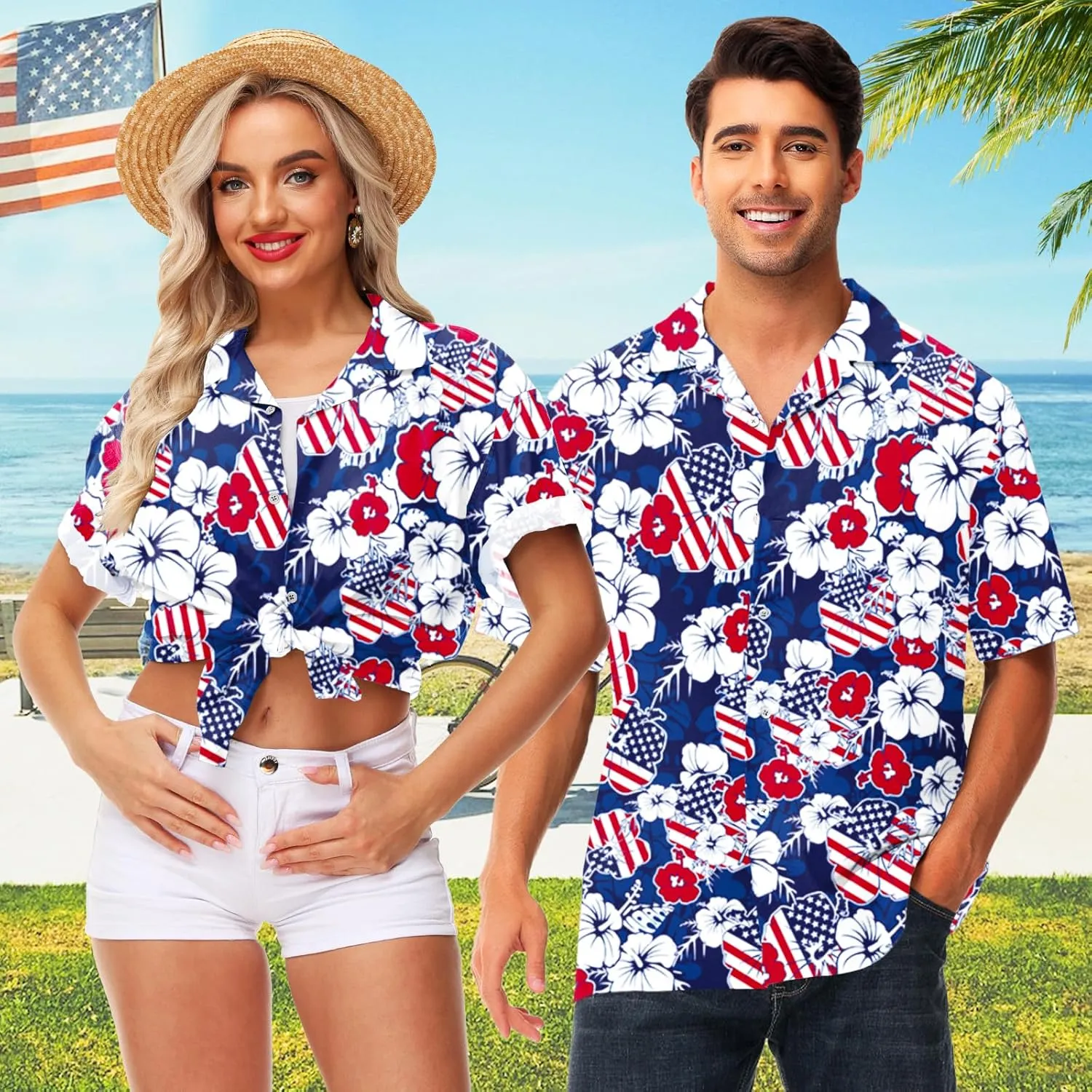 AOBUTE Men July 4th Shirts American Flag Hawaiian Shirt Funny LGBTQ Holiday Top