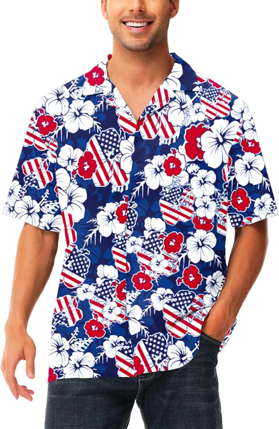 AOBUTE Men July 4th Shirts American Flag Hawaiian Shirt Funny LGBTQ Holiday Top
