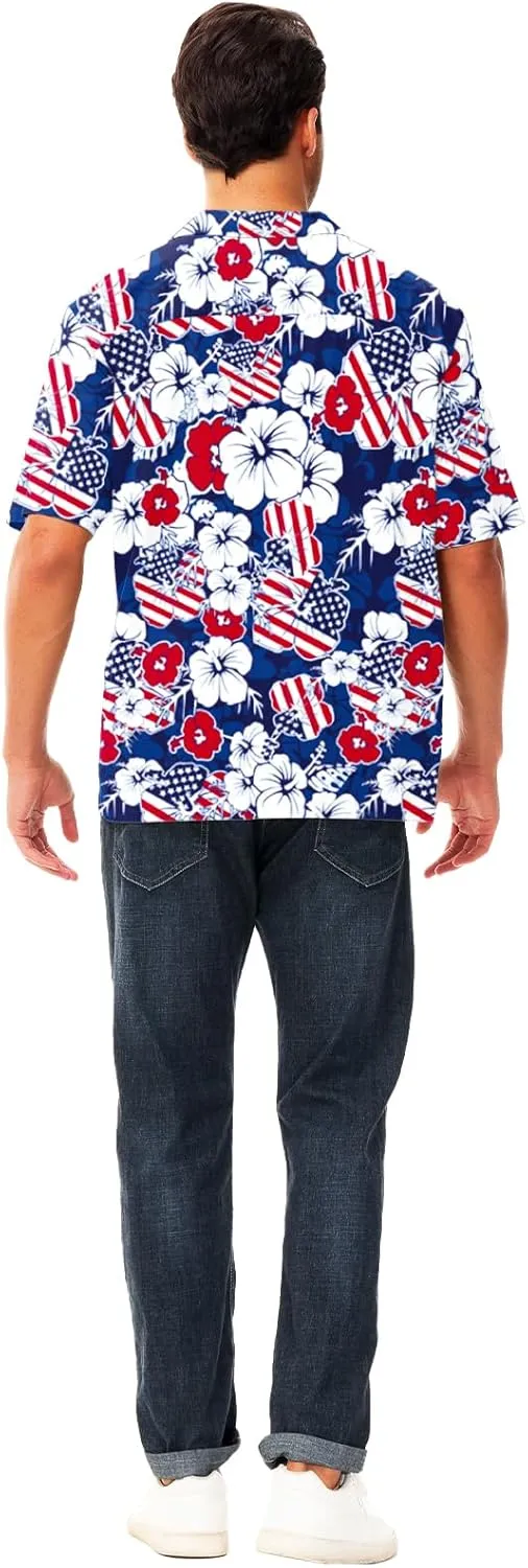 AOBUTE Men July 4th Shirts American Flag Hawaiian Shirt Funny LGBTQ Holiday Top
