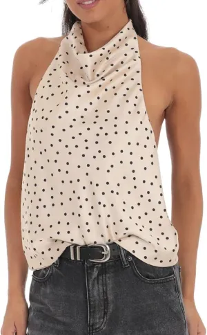 Aonoapll Women Y2k Floral Print Halter Top Backless Sleeveless Mock Neck Tank Top Open Back Going Out Vest Tops