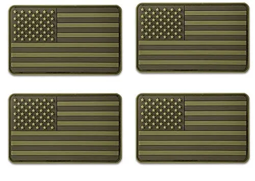 ASA Techmed 4 Pack Military Army US USA Flag Patch Green Emblem PVC United States of America Tactical Morale Patch for Hats Backpacks Caps Jackets   More