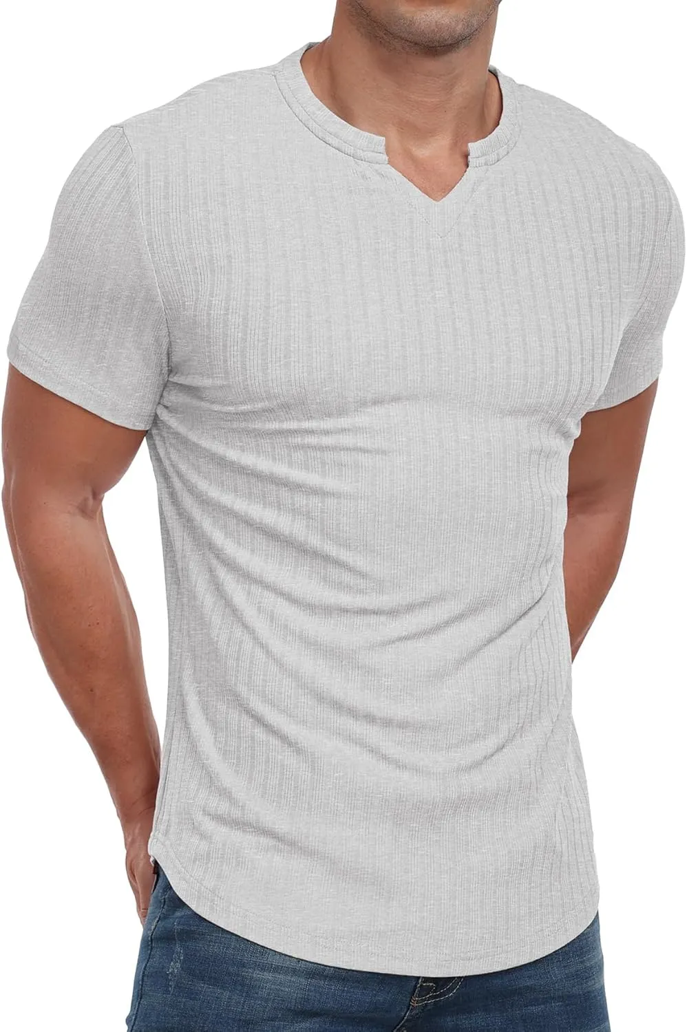Askdeer Mens Short Sleeve Muscle T Shirt Slim Fit V-Neck Casual Shirt Gym Workout Athletic Tee