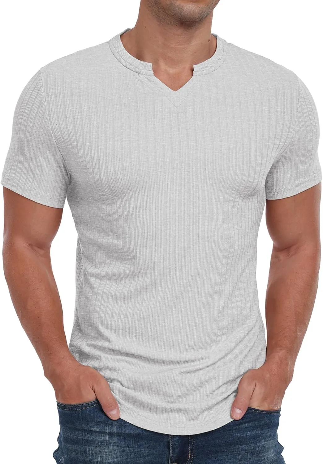 Askdeer Mens Short Sleeve Muscle T Shirt Slim Fit V-Neck Casual Shirt Gym Workout Athletic Tee