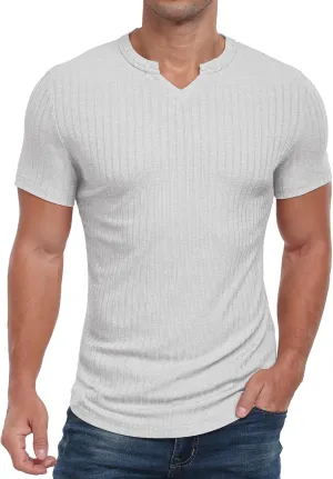 Askdeer Mens Short Sleeve Muscle T Shirt Slim Fit V-Neck Casual Shirt Gym Workout Athletic Tee