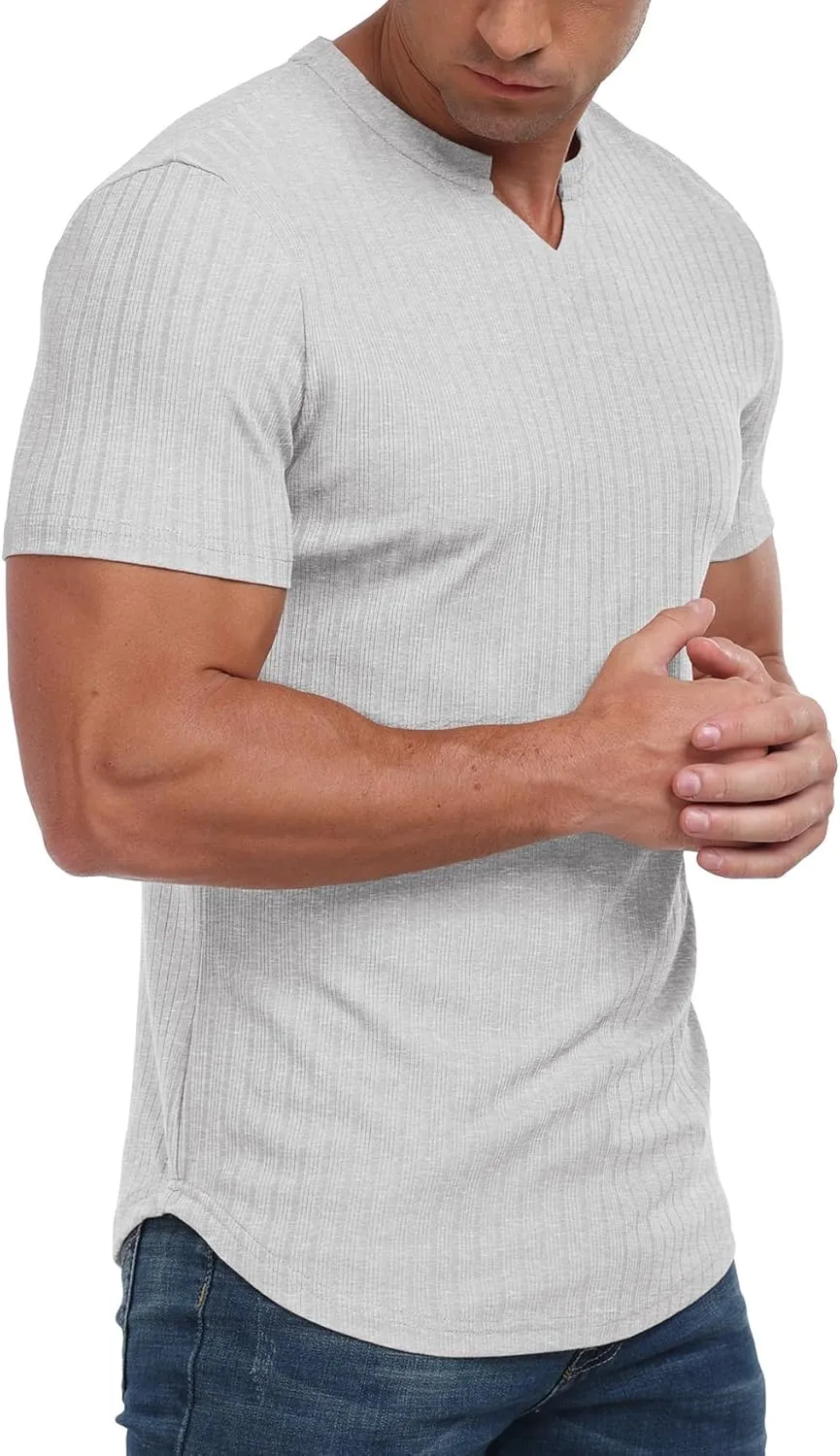 Askdeer Mens Short Sleeve Muscle T Shirt Slim Fit V-Neck Casual Shirt Gym Workout Athletic Tee