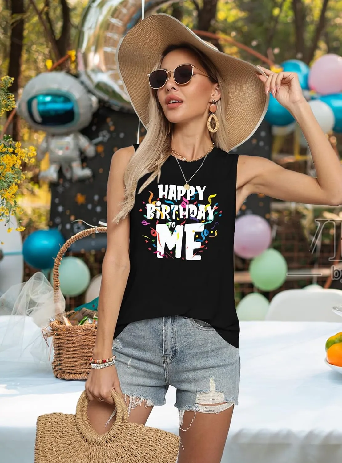 BANGELY Birthday Tank Top Women Happy Birthday to You Graphic Shirt Funny Party Gifts Summer Beach Vacation Sleeveless Top