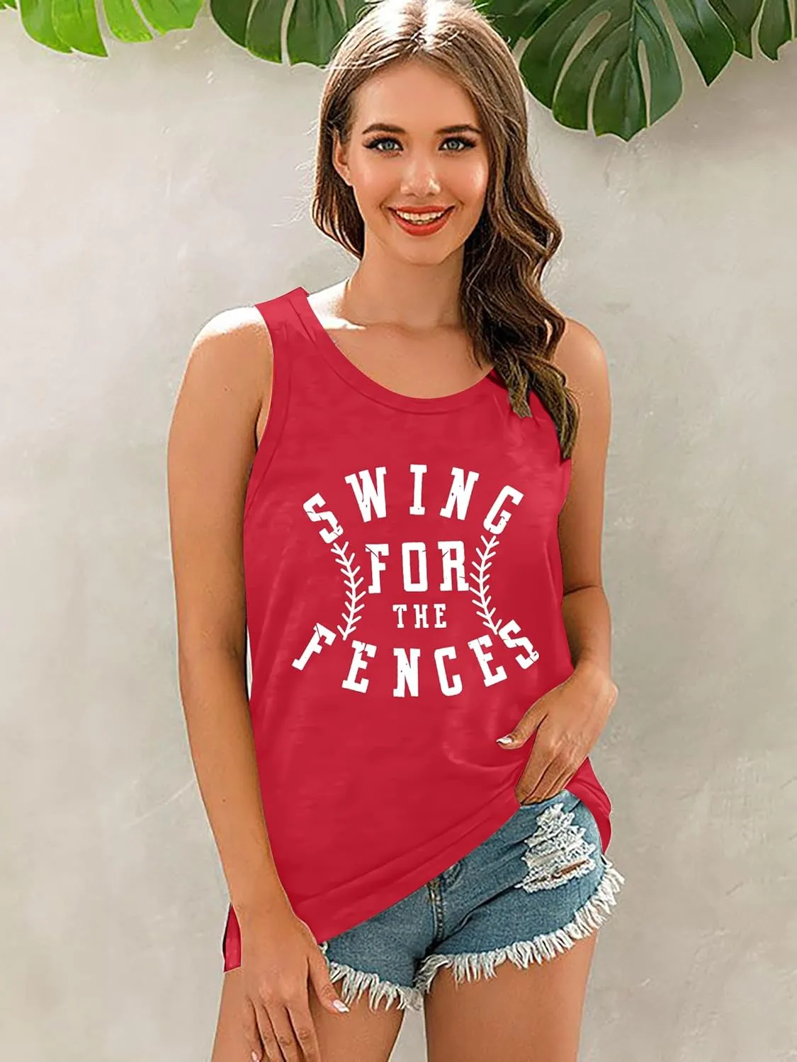 Baseball Shirt Women Swing for The Fences Racerback Tank Top Baseball Mom Summer Vest Sleeveless Casual T Shirt