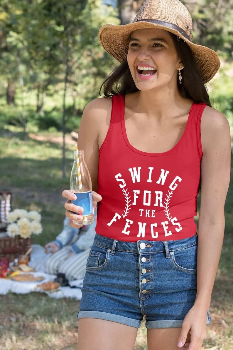 Baseball Shirt Women Swing for The Fences Racerback Tank Top Baseball Mom Summer Vest Sleeveless Casual T Shirt