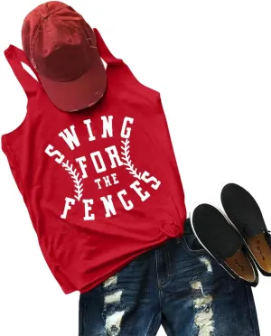 Baseball Shirt Women Swing for The Fences Racerback Tank Top Baseball Mom Summer Vest Sleeveless Casual T Shirt