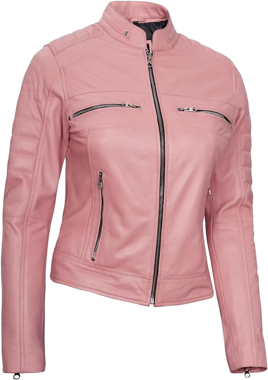 Blingsoul Cafe Racer Leather Jacket Womens - Real Lambskin Leather Jackets for Women