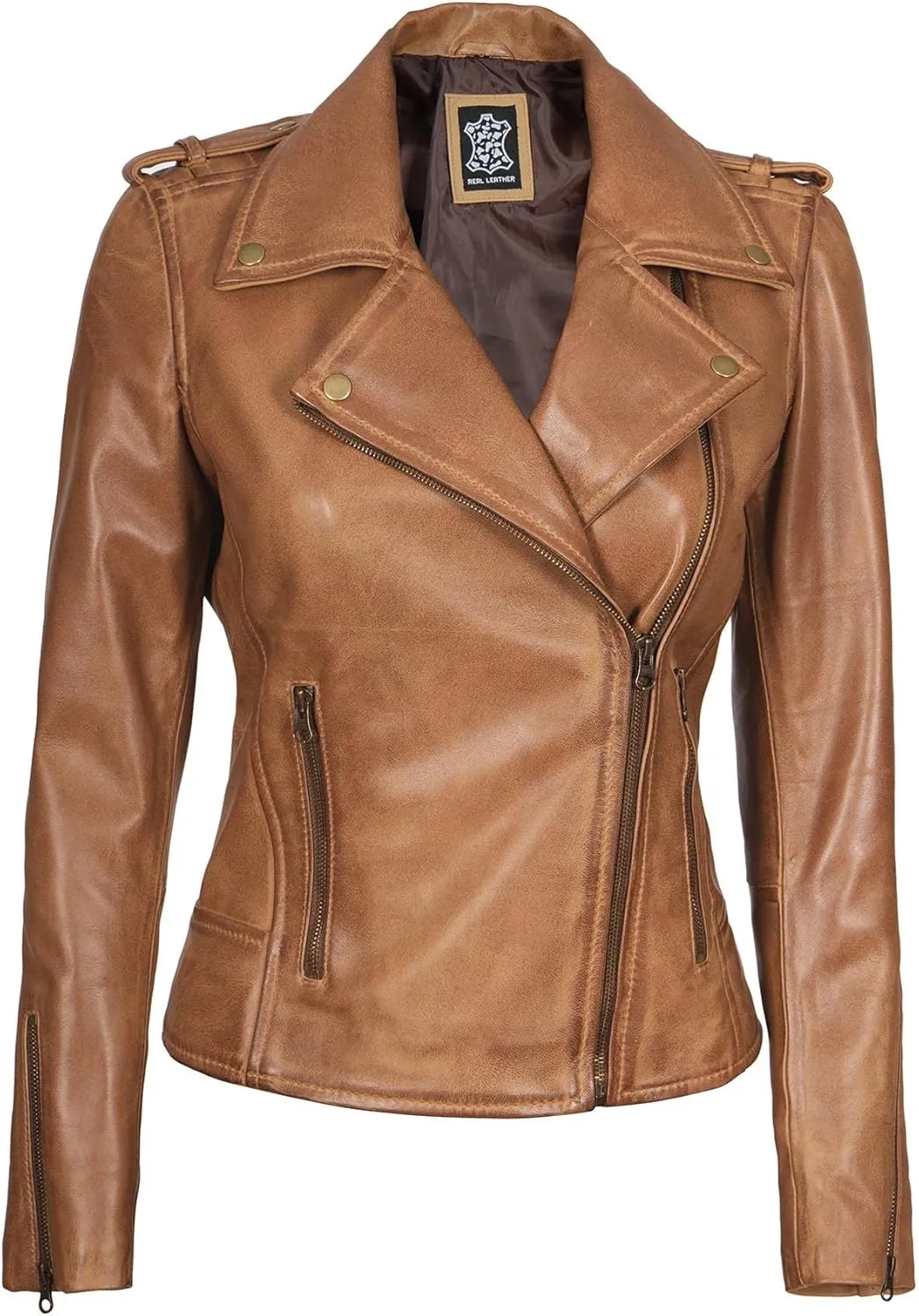 Blingsoul Disc Leather Brown Jacket Women (N2) | [1315853] Kirsten Camel, M