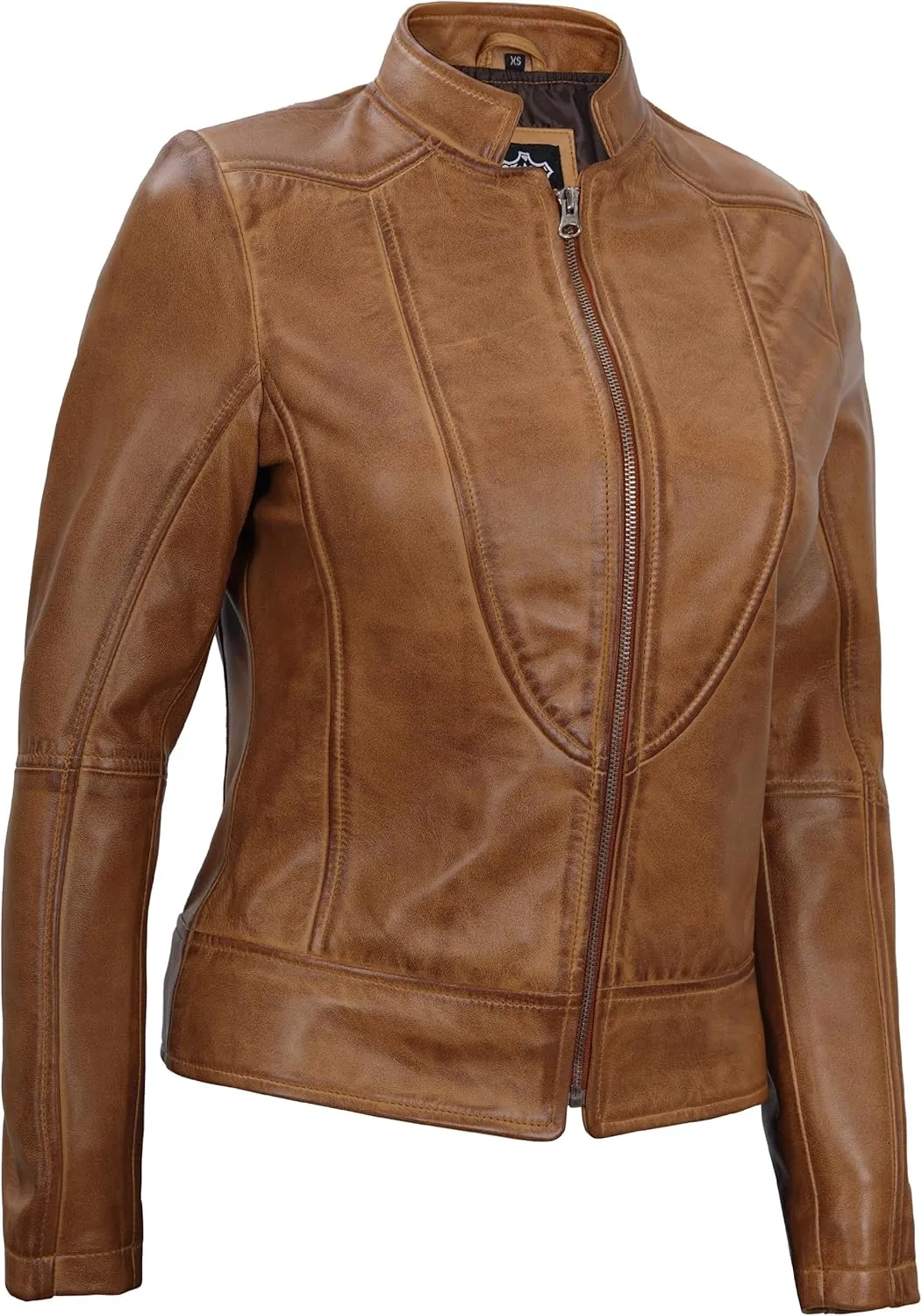 Blingsoul Disc Leather Jacket Women - Cafe Racer Real Lambskin Womens Leather Jacket